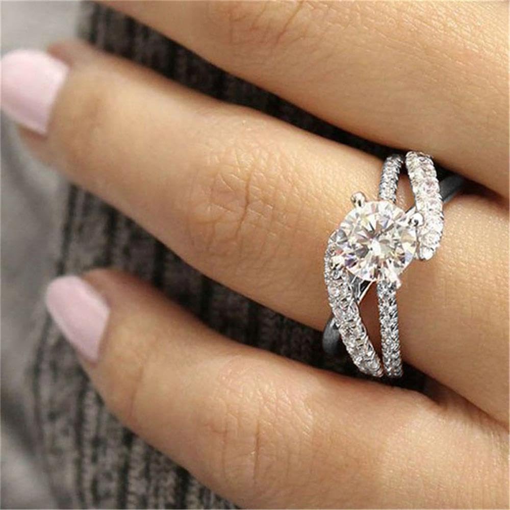 RKKOJJO 925 Sterling Silver Cubic Zirconia Ring Diamond Ring Engagement Ring Wedding Band Rings for Women - Image 4