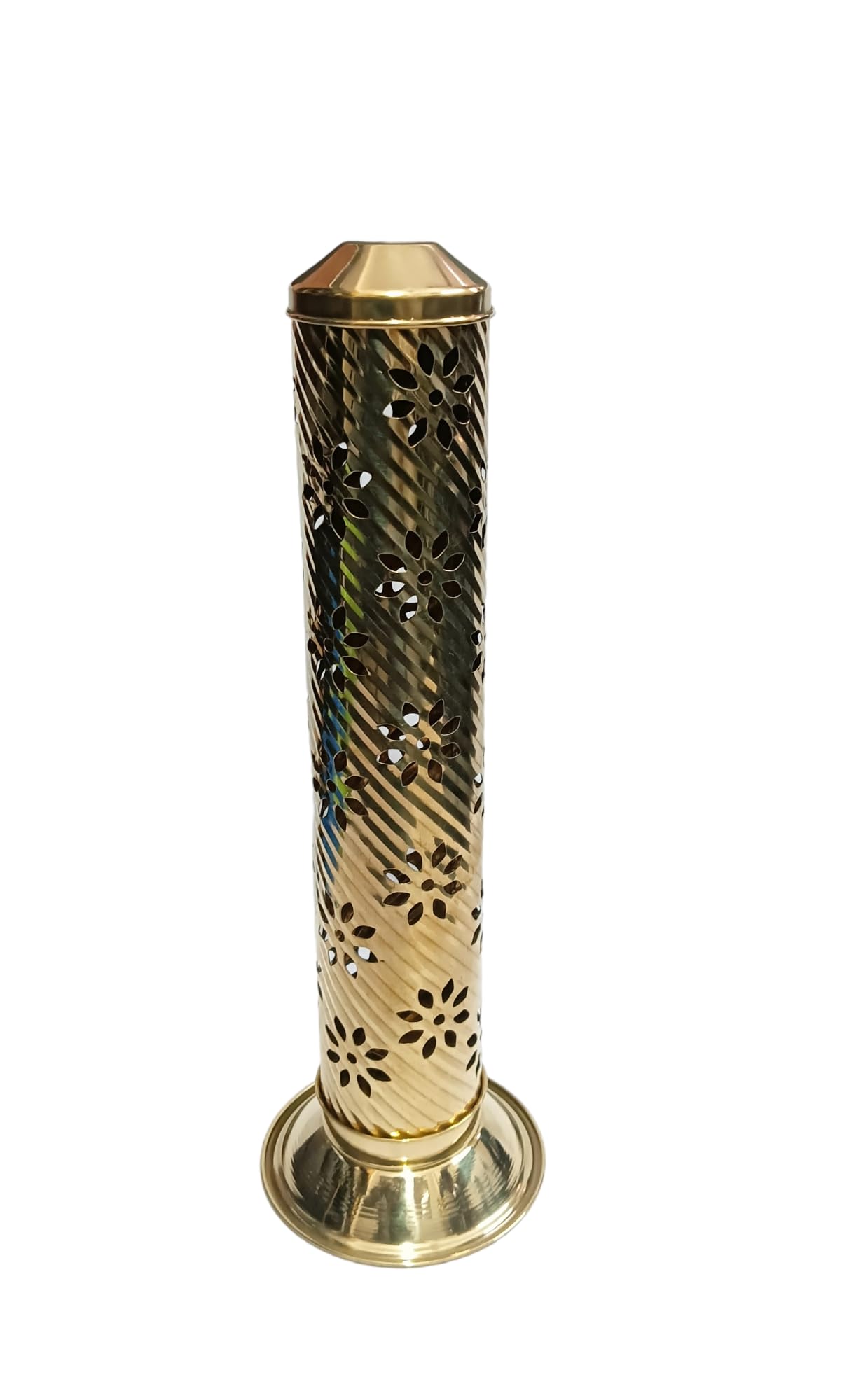 Ajuny Brass Incense Burner Holder/Incense Stick Holder Tower Stand Ash Catcher Flower Jali Design for Home Office Fragrance Yoga Meditation Accessories Height- 10 inch