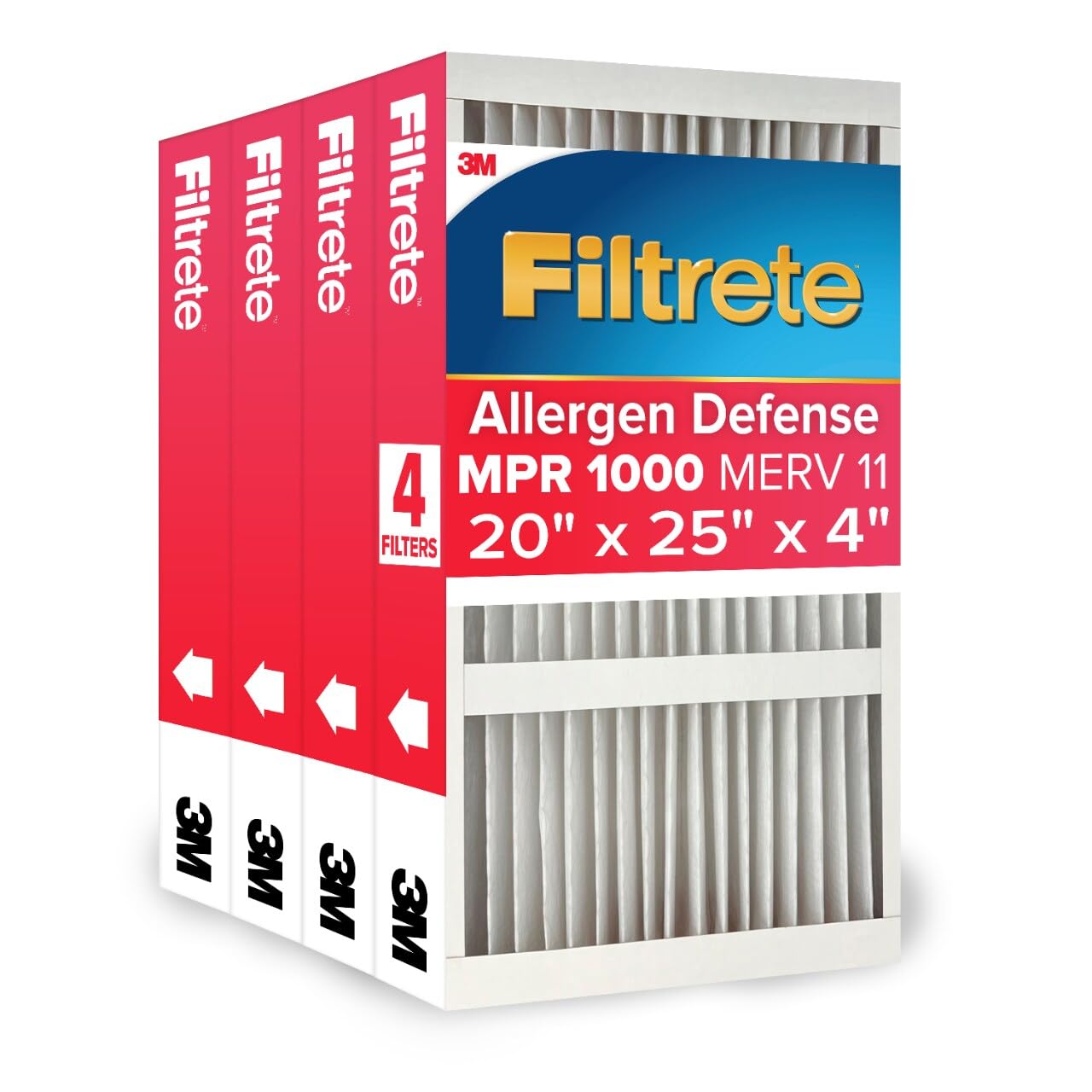 Filtrete 20x25x4 AC Furnace Air Filter, MPR 1000, MERV 11, Fits Honeywell & AprilAire Space-Gard, Allergen Defense, Electrostatic Air Cleaning Filter, 4-Pack (actual size 19.88 x 24.63 x 4.31)