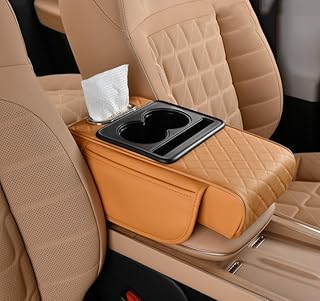 Car Center Console Cover for Mercedes Benz SLK 200 200K 250 280 350, Leather Armrest Cover, Console Cushion Pad with Storage Box and Cup Holder, Interior Accessories,B Brown