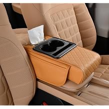 Car Center Console Cover for Suzuki Dzire 3. Generation 2017-2022, Leather Armrest Cover, Console Cushion Pad with Storage Box and Cup Holder, Interior Accessories,B Brown