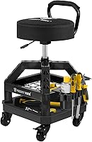 Vista 11 de Rolling Shop Taburete con ruedas, silla de taller mecánico de garaje con respaldo de asa, taburete de trabajo de altura ajustable, asiento