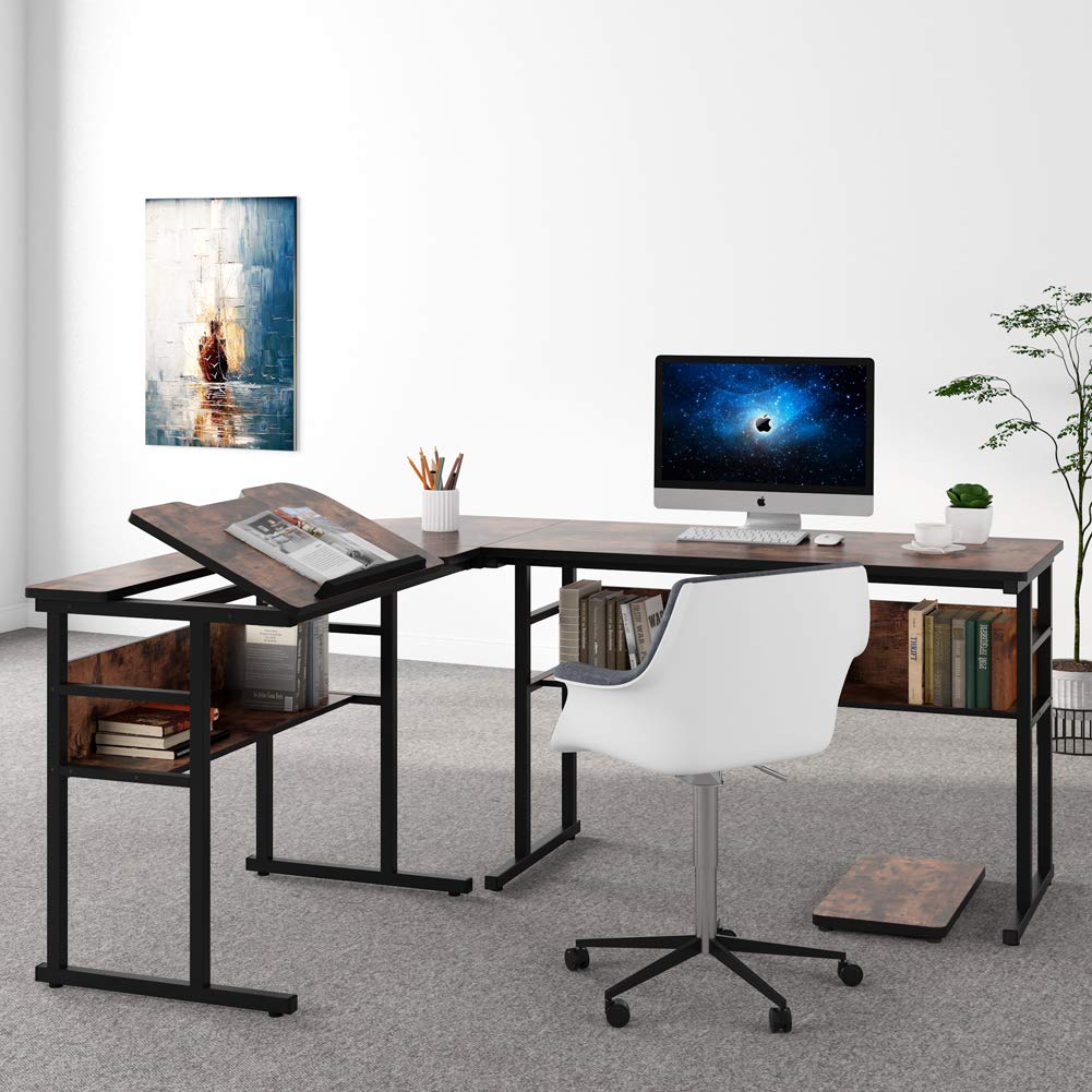 Buy Tribesigns LShaped Computer Desk with Storage Shelves, Large