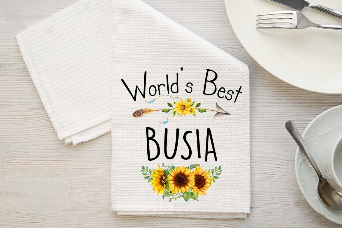 World's Best Busia Kitchen Towel, Floral Sunflower Kitchen Towel, Best Busia Ever, Gift Mothers Day Birthday Christmas Thanksgiving for Busia, Soft and Absorbent Kitchen Tea Towel - Image 2