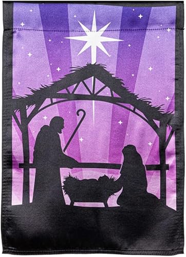 Evergreen Flag Nativity Lustre - Bandera de jardín reversible 12.5 x 18 pulgadas Bandera de jardín de Navidad de doble cara Resistente a la
