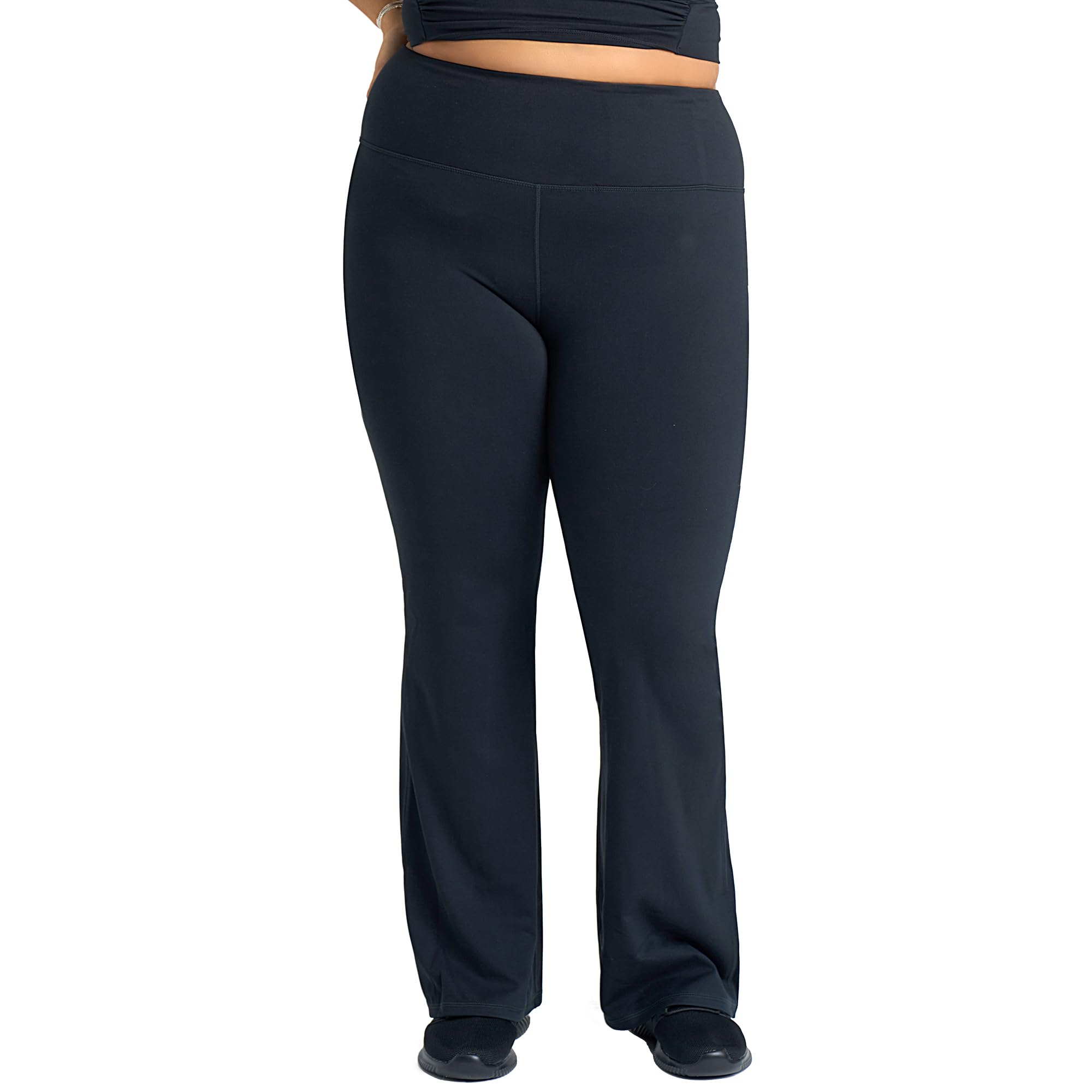 POPSUGAR Flare Leggings for Women, Bell Bottoms High Waisted Yoga Pants Women with Pocket Black Night XLarge