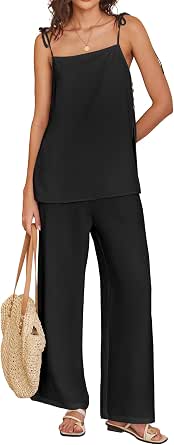 ANRABESS Women's 2 Piece Summer Sets, Casual Sleeveless Top and Wide Leg Pants