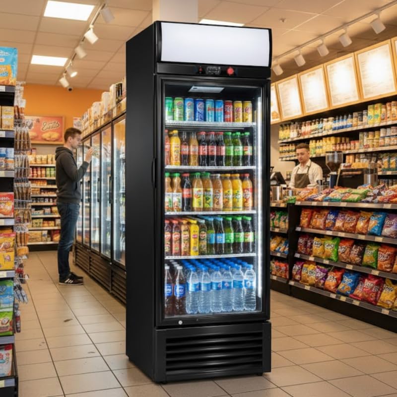 Armario de bebidas refrigerado genérico 350L con dosel – vitrina refrigerada profesional para comercios, cafeterías, restaurantes, aperitivos – Refrigeración eficiente y diseño atractivo