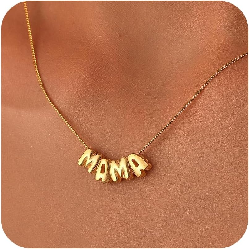 SLOONG Mama Necklace Letter Necklace 18K Gold Plated Dainty Mother and Daughter Matching Gift for New Mom Boyfriends Mom Women Mother's Day Mama Gifts