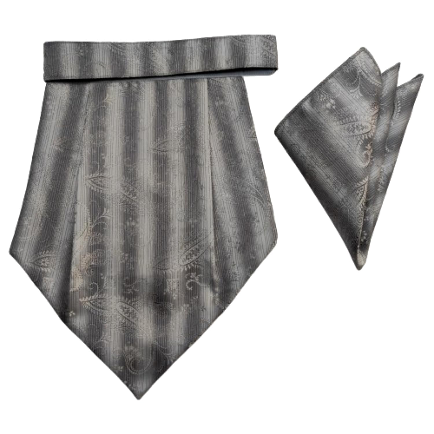 voici France Mens paisley Cravat ascot NeckTie Pocket Square Microfiber Fabric grey Color free size-picture-15