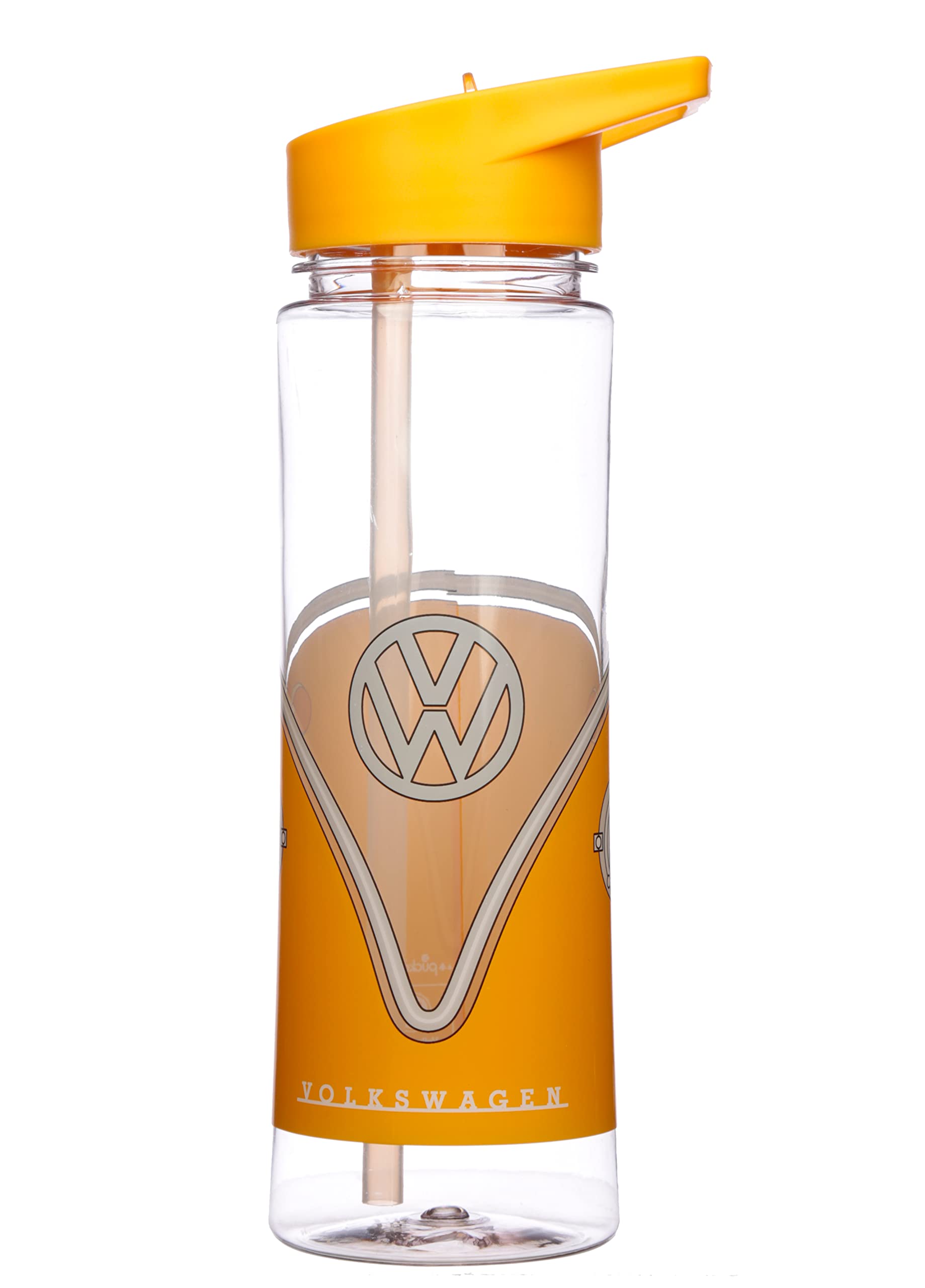Puckator VW - Kids Drinks Bottle With Flip Straw - Reusable Water Bottle For Girls And Boys With A Carry Handle - Bpa Free - For School Nursery - Cute Orange Camper Design - Pp 550ml