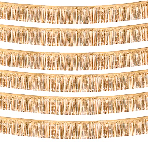 Image of 6 Pack 10 Feet Champagne Gold Foil Fringe Garland Metallic Tinsel Streamers Banner Wall Hanging Backdrop Banner for Parade Floats, Thanksgiving, Christmas, Birthday, Halloween Party Decorations