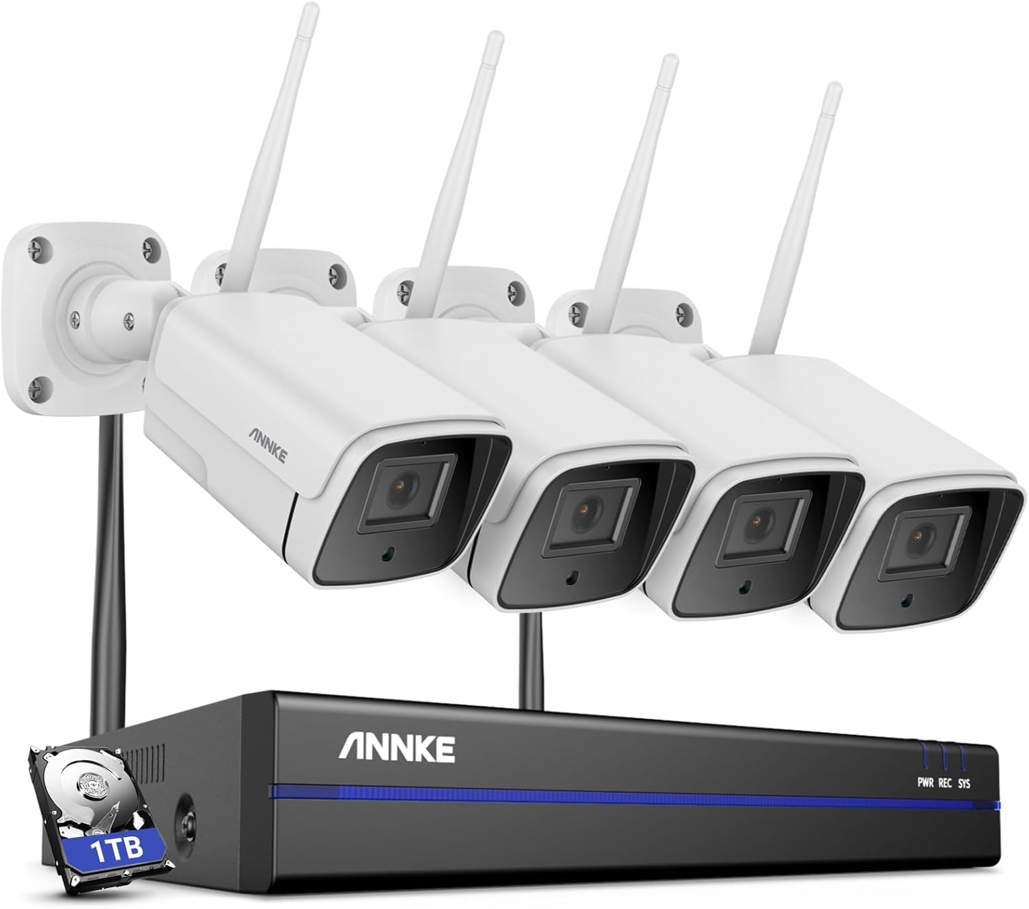 ANNKE 5MP Kit Videosorveglianza WiFi, 10CH 5MP NVR con 4 Telecamere di Sorveglianza WiFi, Rilevamento Umano Intelligente, Audio Bidirezionale, Visione Notturna, Impermeabile IP67, Disco rigido da 2TB