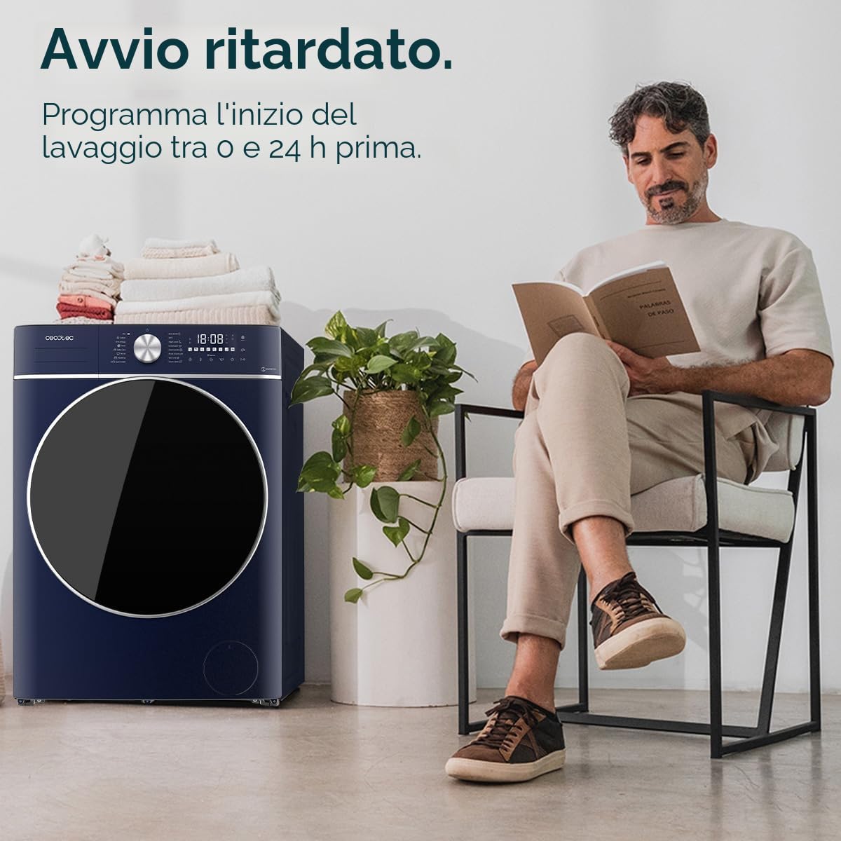 Cecotec Lavatrice 8 Kg Carico frontale Bolero DressCode 8800 Inverter Ice Blue A. 2000 W, 1400 giri/min, 16 programmi, basso consumo, motore inverter Plus, SteamMax, ricarica automatica e display