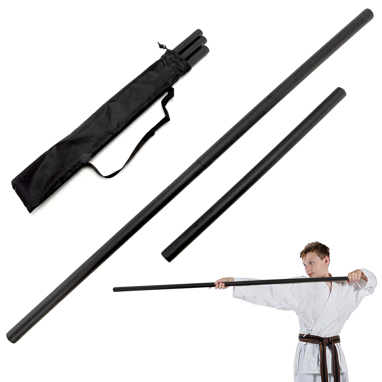 4ft - 6ft Adjustable Collapsible Bo Staff, Foam-Padded Martial Arts Training Staff for Yoga Stick &amp; Safe Practice - Portable with Carry Bag