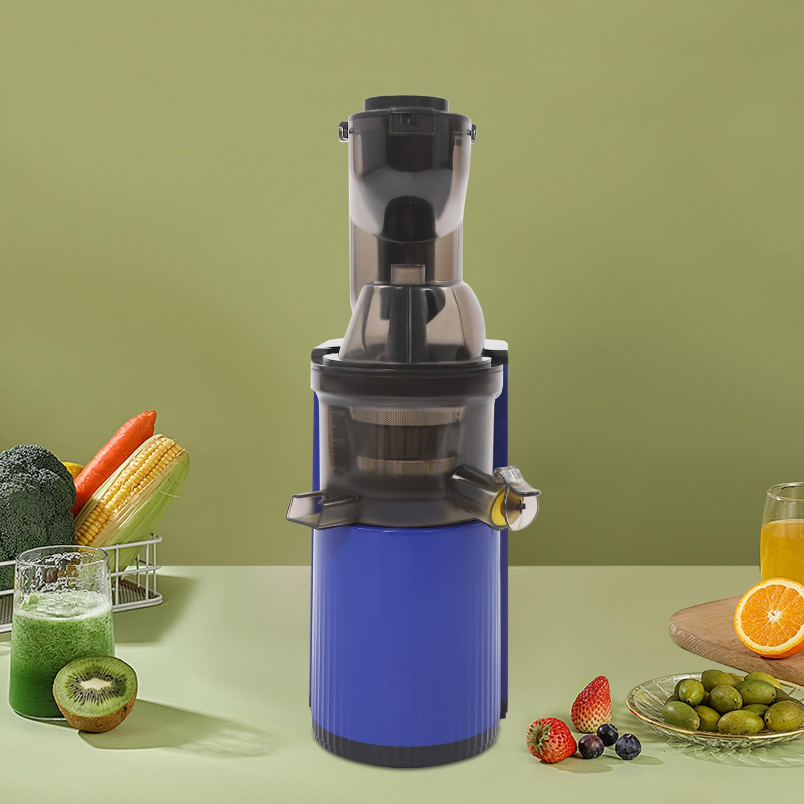 500ml Blau Saftpresse Elektrisch|8cm Einlass|mit Rücklauffunktion|48 U/min