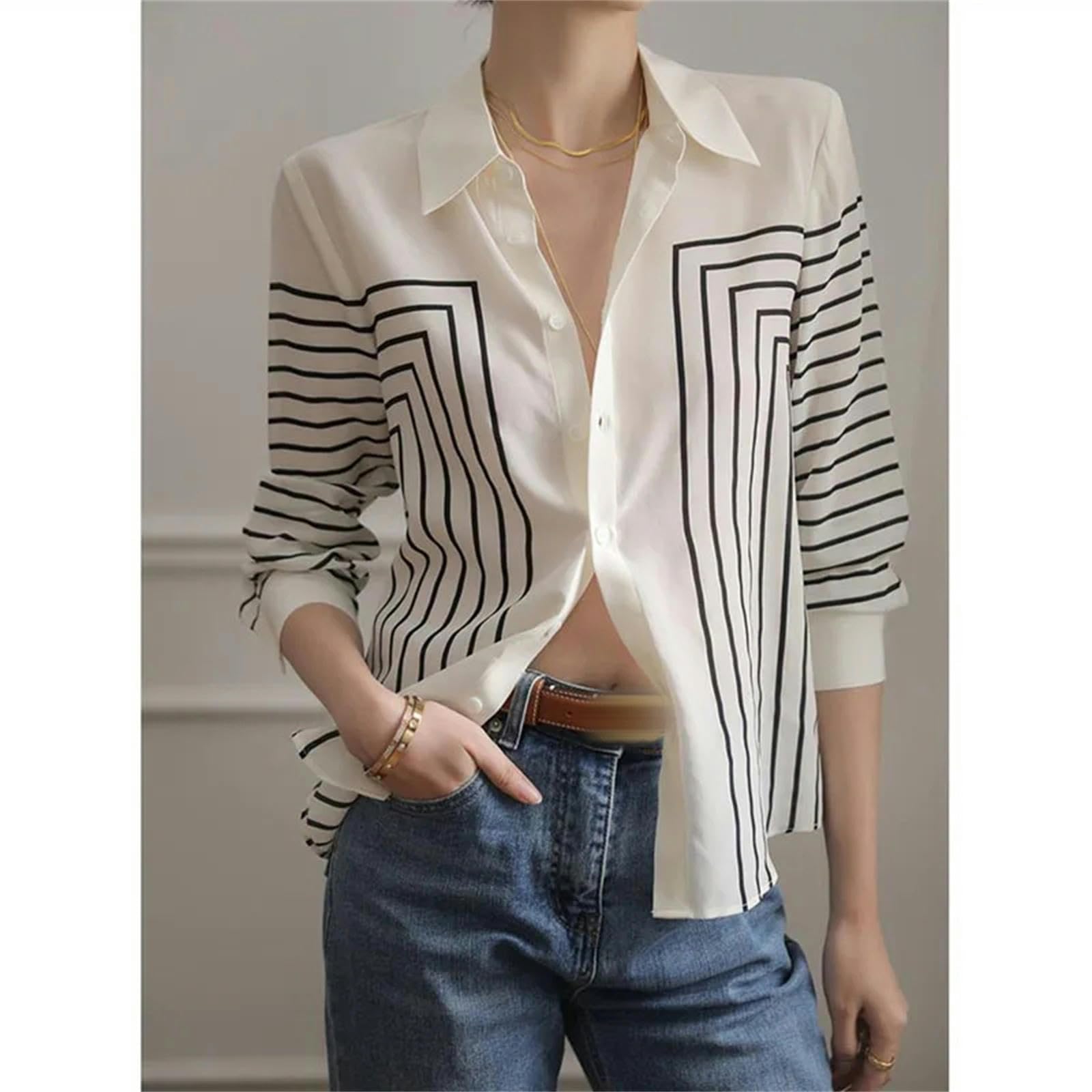 Camicia Abbottini con Abbottini A Strisce Sciolte di Abbigliamento da Donna Top Casual Match Office Lady Blouse