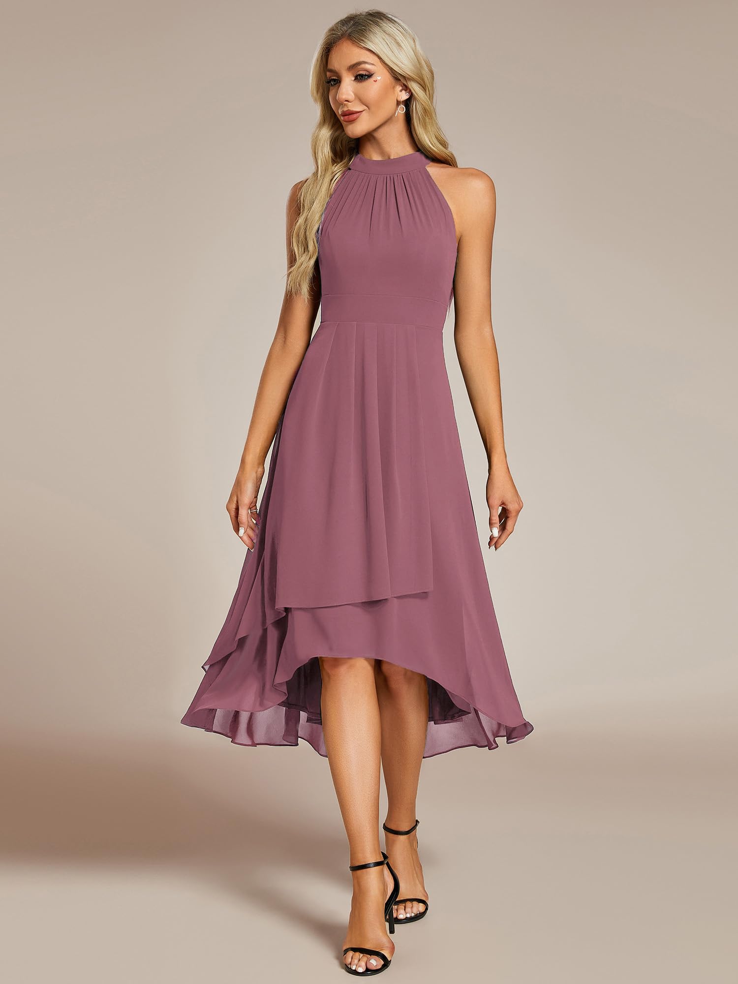 Ever-Pretty Abendkleider Cocktailkleider Abendkleider Elegant für Hochzeit Damen Sommer Brautkleider Midi Chiffon ärmellos EG31926