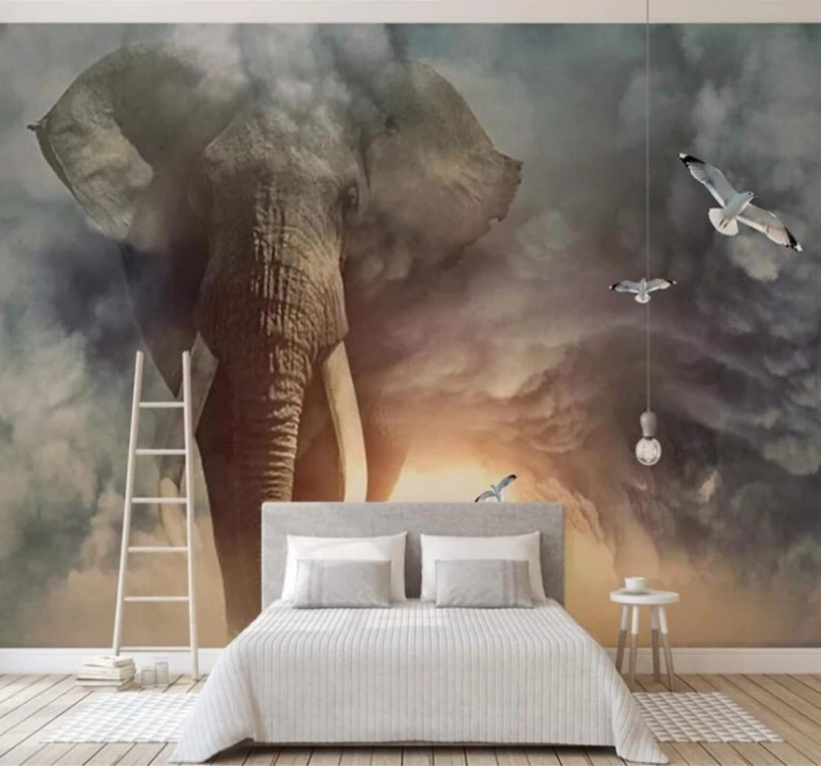 Xlming 250Cm×170Cm(B×H) Minimalist Three Dimensional Animals Elephant Flying Bird 3D Wallpaper Luxury Silk Study Dining Feature Sofa Grey Bedroom Living Room Tv Decorative Wall-250Cm×170Cm