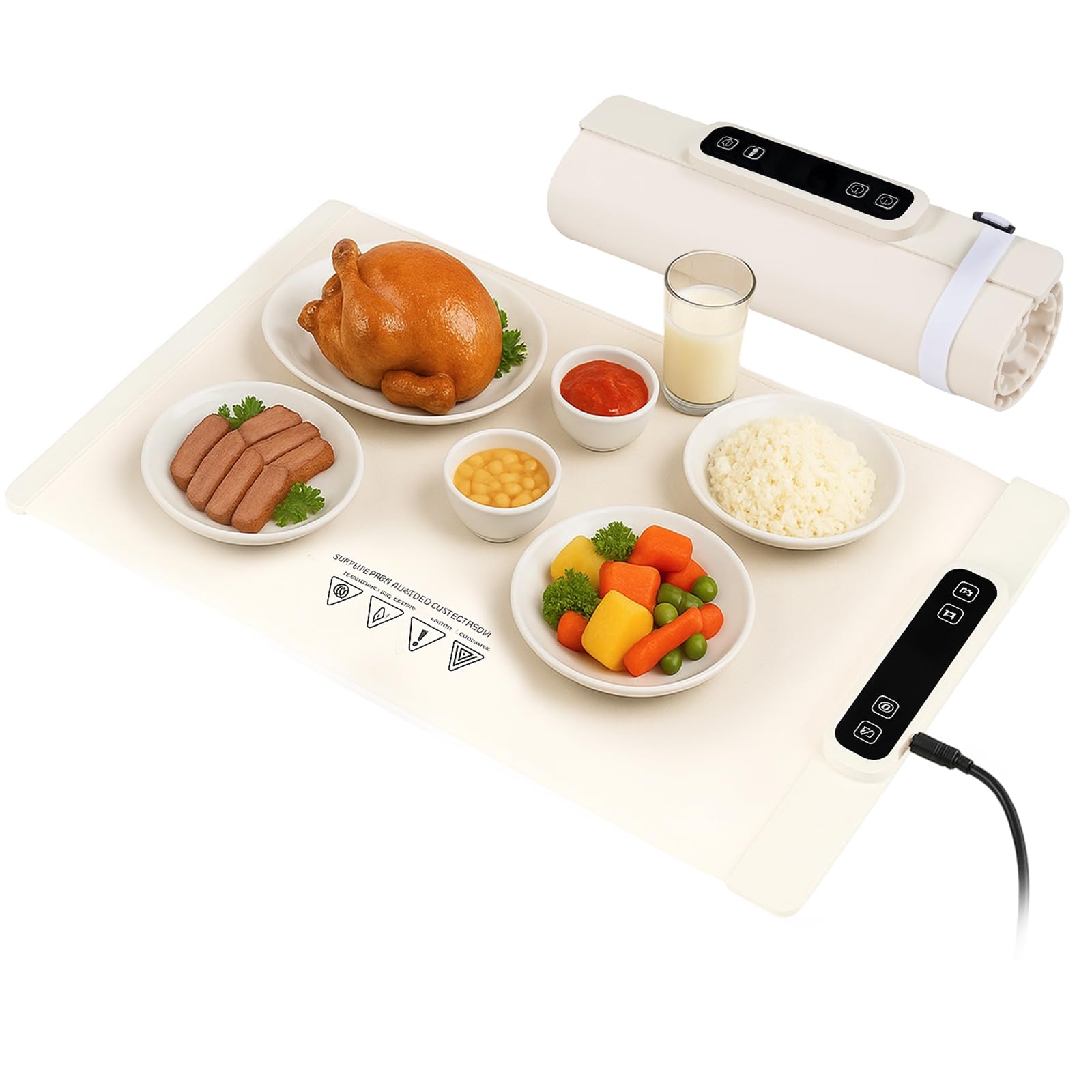 Food Warming Mat with Adjustable Temperature (60–100°C), Portable Buffet Warmer Rollable Keep Food Warm for Dining Table, Party & Family Meals 5 Heat Settings (Khaki)