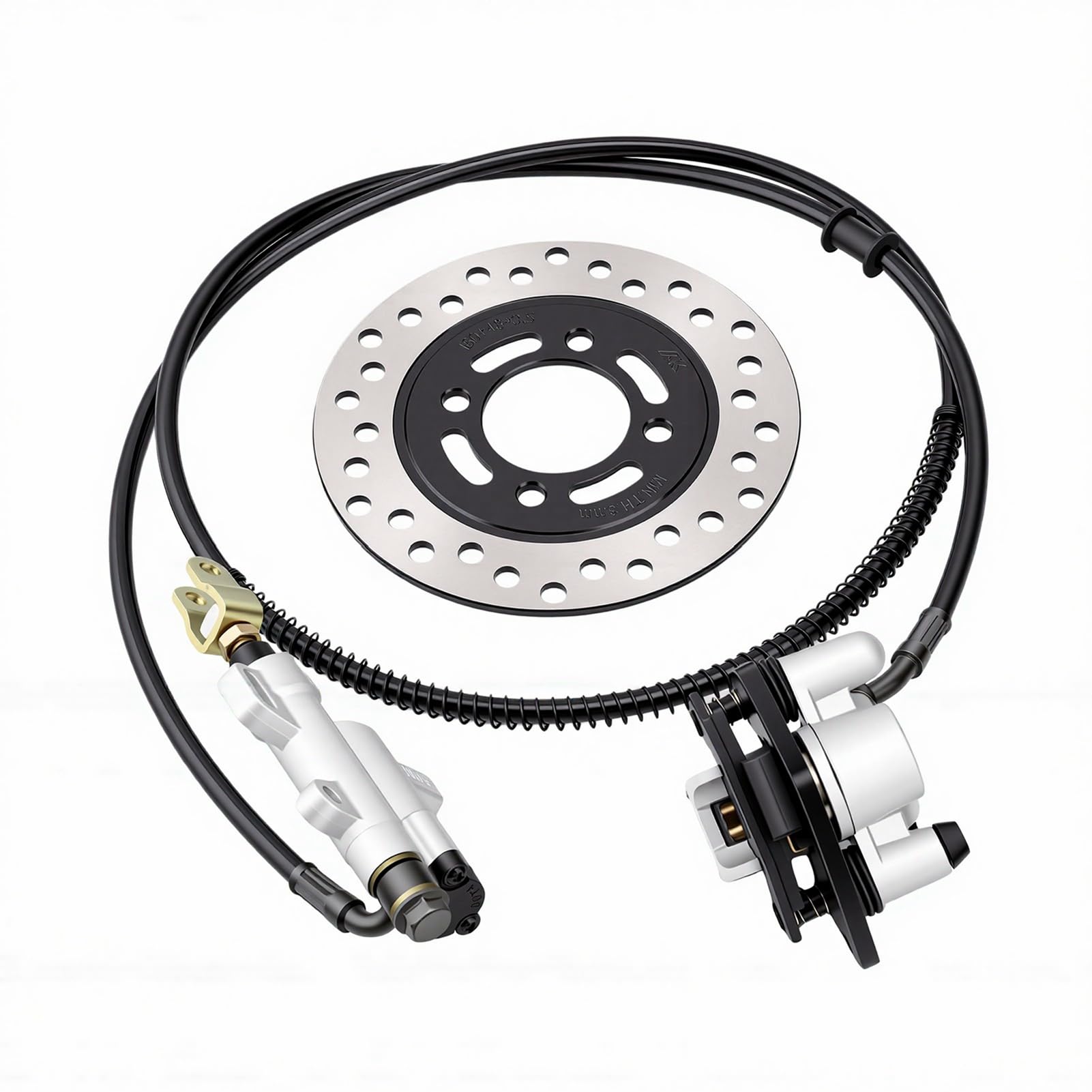 KIMISS Kit Rotore Disco di Montaggio Pinza Freno Idraulico Posteriore con Pastiglia Freno Tubo da 1,5 M per Set di Dischi Idraulici ATV Quad Go Kart da 50-125 Ml