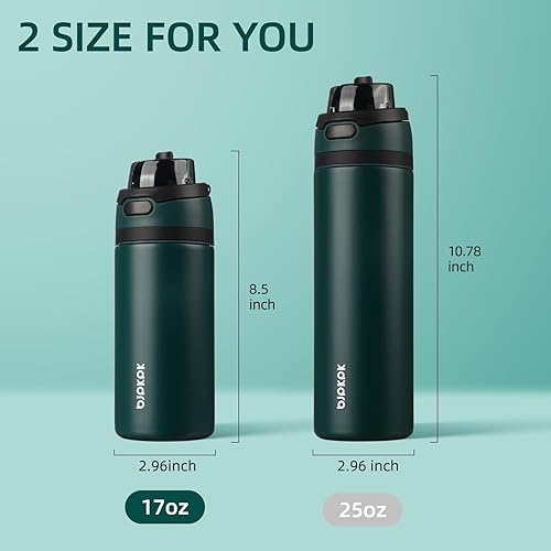 Miniatura 4 de BJPKPK Botella de agua aislada de 17 onzas con tapa de boquilla de popote 2-1, botellas de agua de metal de acero inoxidable con asa de transporte,