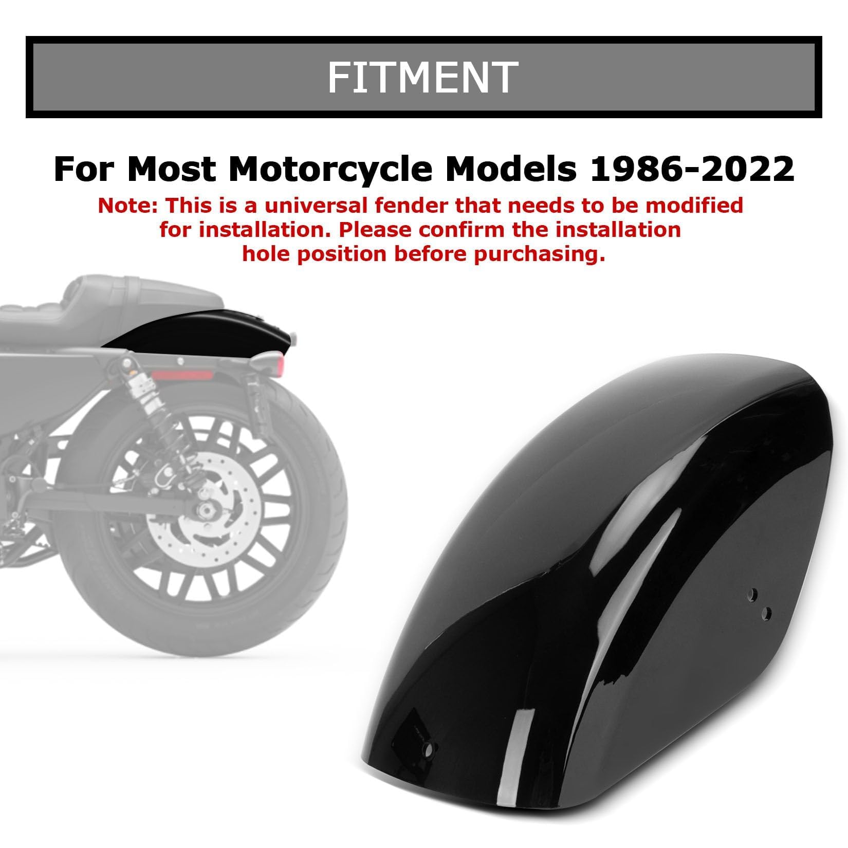 psler Garde-Boue Arrière Moto pour Harley-Davidson 1986-2022 Et La Plupart des Modèles De Motos(Plastique ABS) Noir