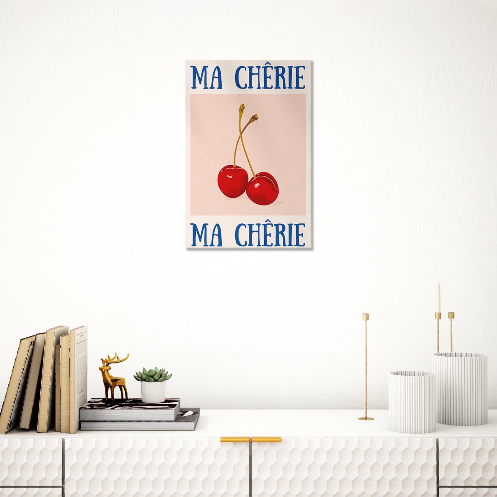 HQPCNGZ Vintage Funky Cherry Canvas Wall Art 70s Red Blue Posters Room Aesthetic Prints Painting Girls College Dorm Apartment Decor 16x24in Unframed