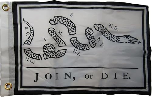 12 x 18 pulgadas, 12 x 18 pulgadas, Join or Die Gadsden Benjamin Franklin negro y blanco, 100% poliéster, bandera de motocicleta, barco, ojales
