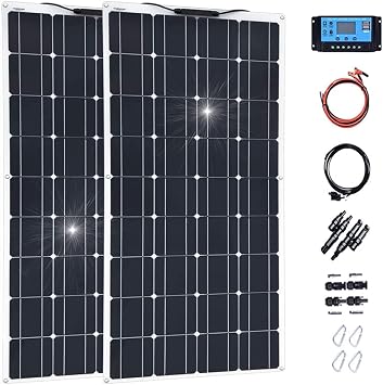 Solar Panel 2X300 Watt Flexible Solar Panel, 600W Monocrystalline Kit with 40A Controller and Solar Battery Charger for Home/Rv/Caravan/Boat
