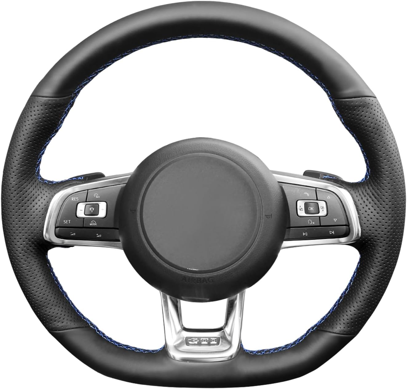 MEWANT Customized Handsewing Black Artificial Leather Car Steering Wheel Covers Wrap for Volkswagen Golf GTI 2015-2020 / Golf R 2015-2019 / Jetta (GLI) 2015-2018