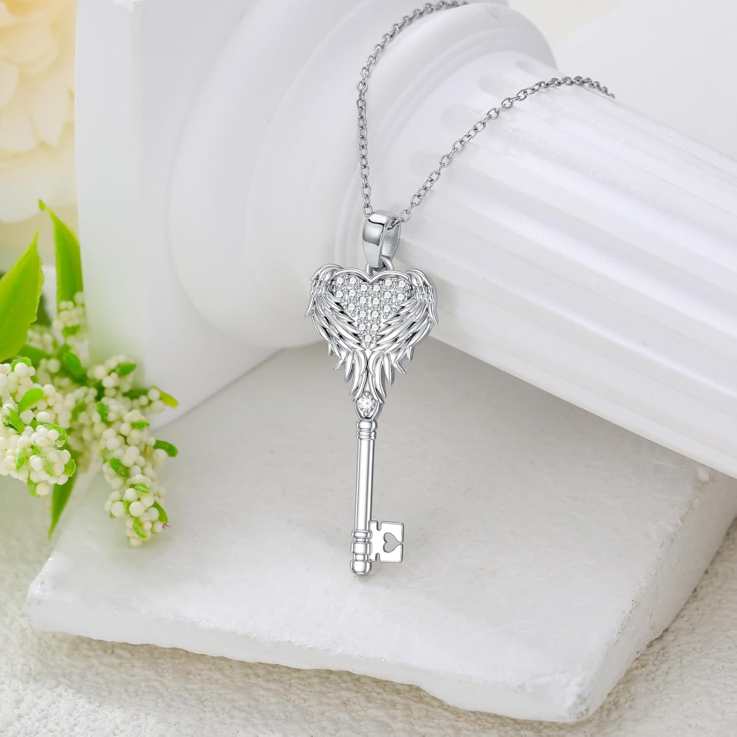 LONAGO Heart Wing Key Necklace Heart Key Pendant Neklace with Wings Jewelry Gift for Women - Image 2
