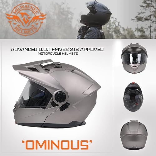 Miniatura 7 de Milwaukee Helmets MPH9822DOT Silver 'Ominous' Dual Sport Advanced Motorcycle Modular Helmet for Men and Women Biker - Small