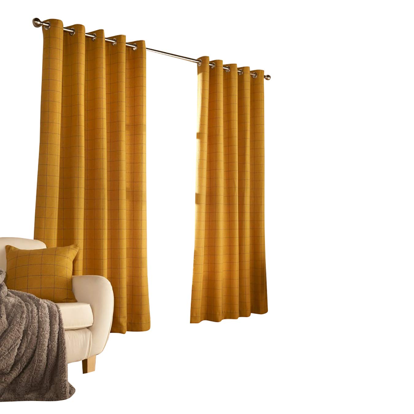 Furn Ellis Ringtop Eyelet Curtains (Pair), 117cm x 137cm, Ochre
