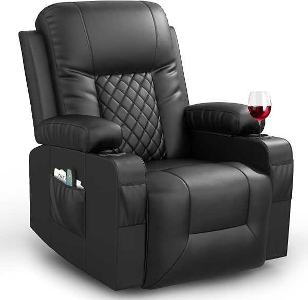 Recliner Chairs for Adults, Massage Rocker with Heated Modern Ergonomic Lounge 360 Degree Swivel Single Sofa Seat Living