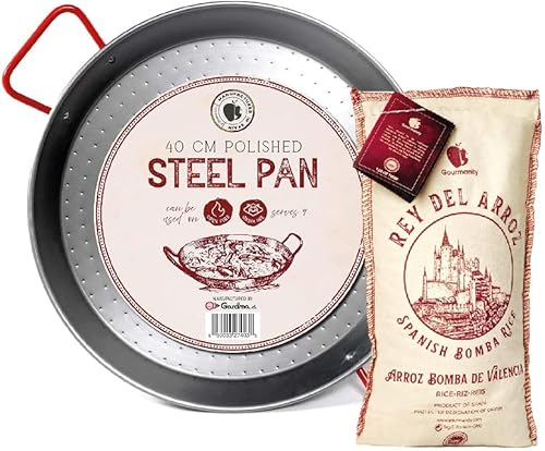Gourmanity 2.2 lb Spanish Bomba Rice for Paella and Made By Garcima, 16inch Carbon Steel Paella pan