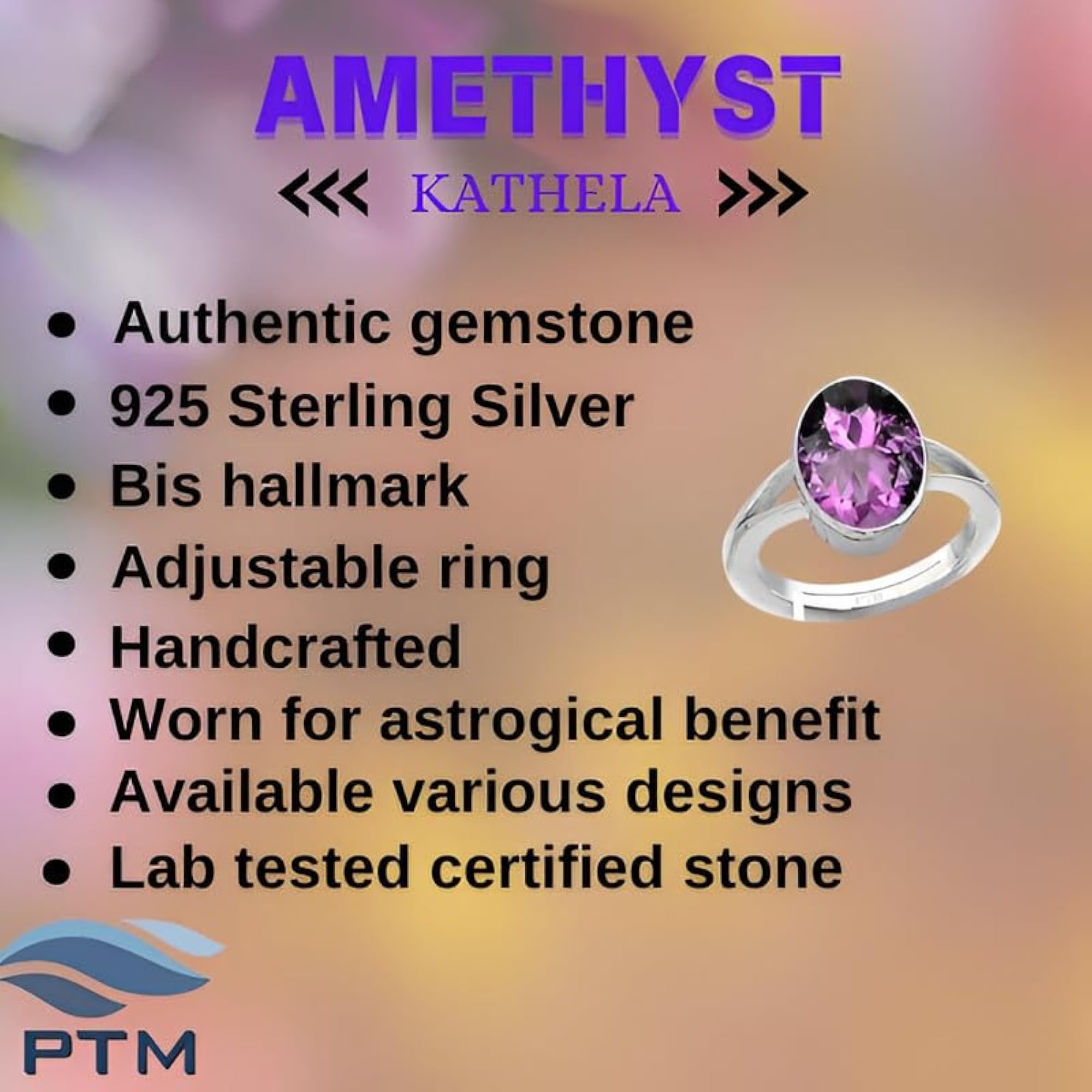 Women's Amethyst Adjustable Sterling Silver Ring