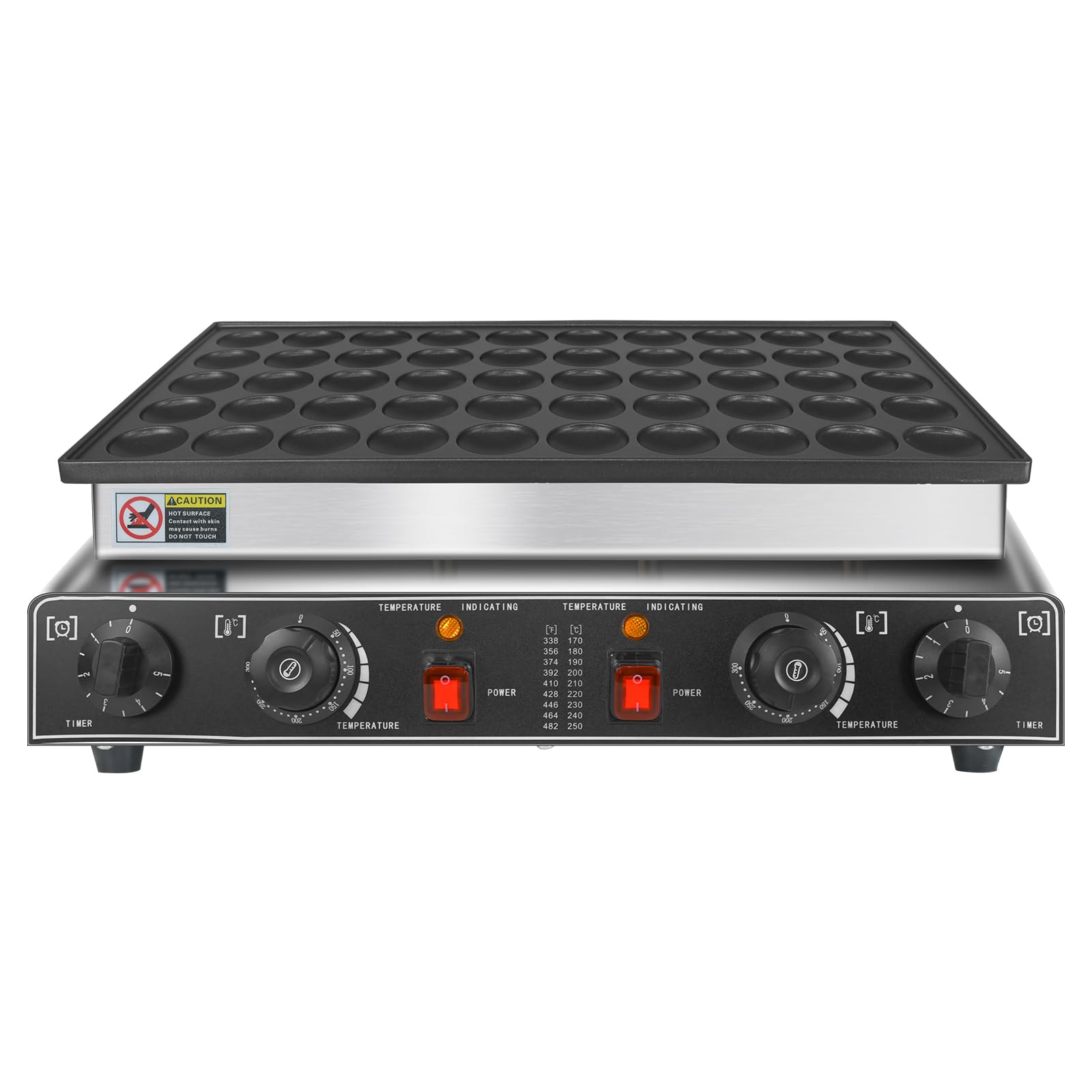 Mini panqueques holandés, 50 wafleras grandes comerciales, máquina eléctrica para hacer crepas, máquina eléctrica antiadherente redonda con 2 termostatos y 2 temporizadores de control separado 7