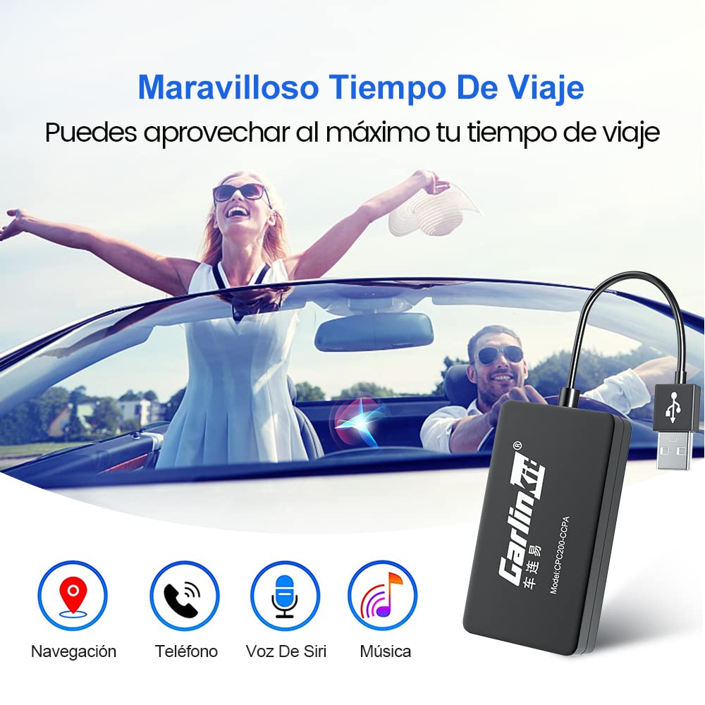 Carlinkit Nuevo Adaptador inalámbrico de CarPlay/Android Auto para la versión 4.4+ de la Radio Android del Mercado de Accesorios, Necesita Instalar el APK en el Coche, Espejo con Cable