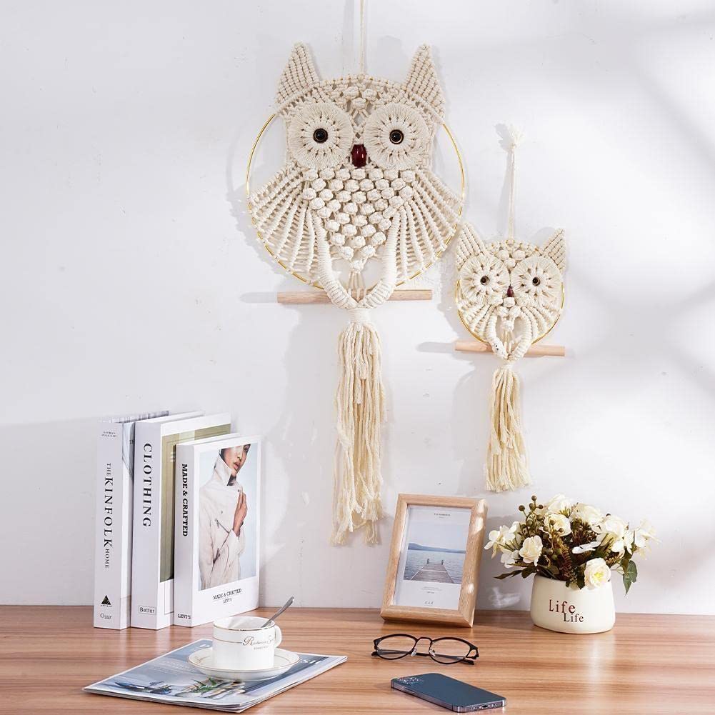 壁掛けふくろうインテリア、タペストリー大～マクラメ編み～ 壁掛けふくろうインテリア、タペストリー大～マクラメ編み～