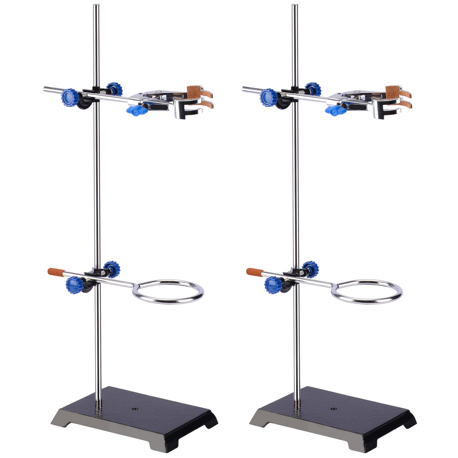 stonylab Lab Stand Set, Steel Support Stand with Rod (56.9 cm L), 4-Prong Burette Clamp, Retort Ring and 2 Boss Heads for Laboratory, 2 Pack