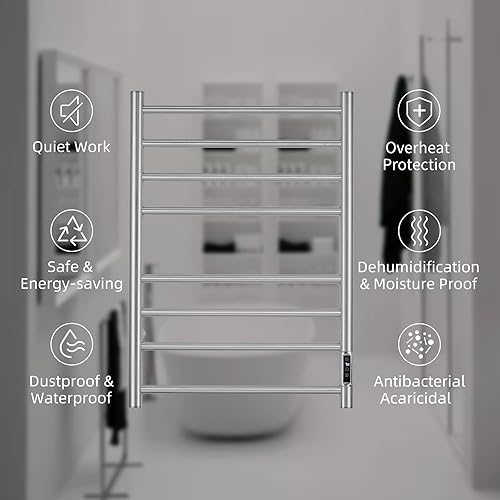 Miniatura 7 de Calentador de toallas con temporizador integrado ETW44-2S para baño, calentador de toallas de baño montado en la pared, calentador de toallas