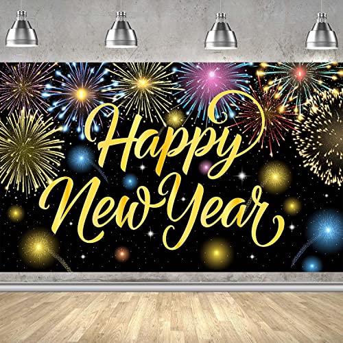 Happy New Year Banner Colorful Firework New Years Backdrop for 2026 Party Decorations Happy New Year Decorations NYE Banner for New Years Party Supplies