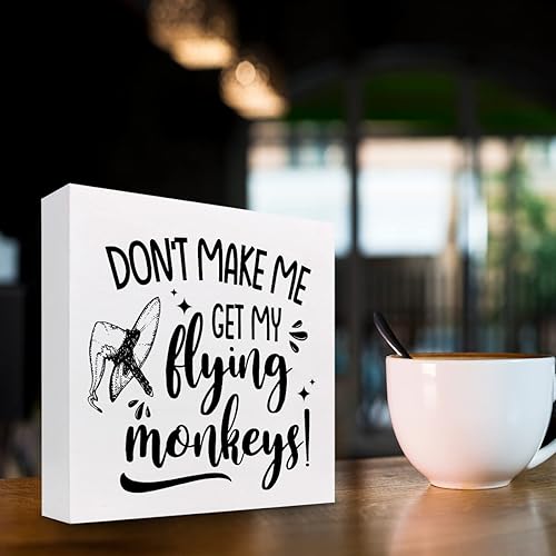 Miniatura 3 de z-crange Letrero de madera con texto en inglés "Don't Make Me Get My Flying Monkeys", divertido letrero de madera sarcástica para decoración de