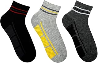 SocksXpress Men’s Cushioned Ankle-Length Socks | Pack of 3 Pairs | Black, L.Grey, D.Grey, Navy | Combed Cotton with Temperature-Regulating Soft Cushioning | Breathable & Daily Comfort Sports Socks