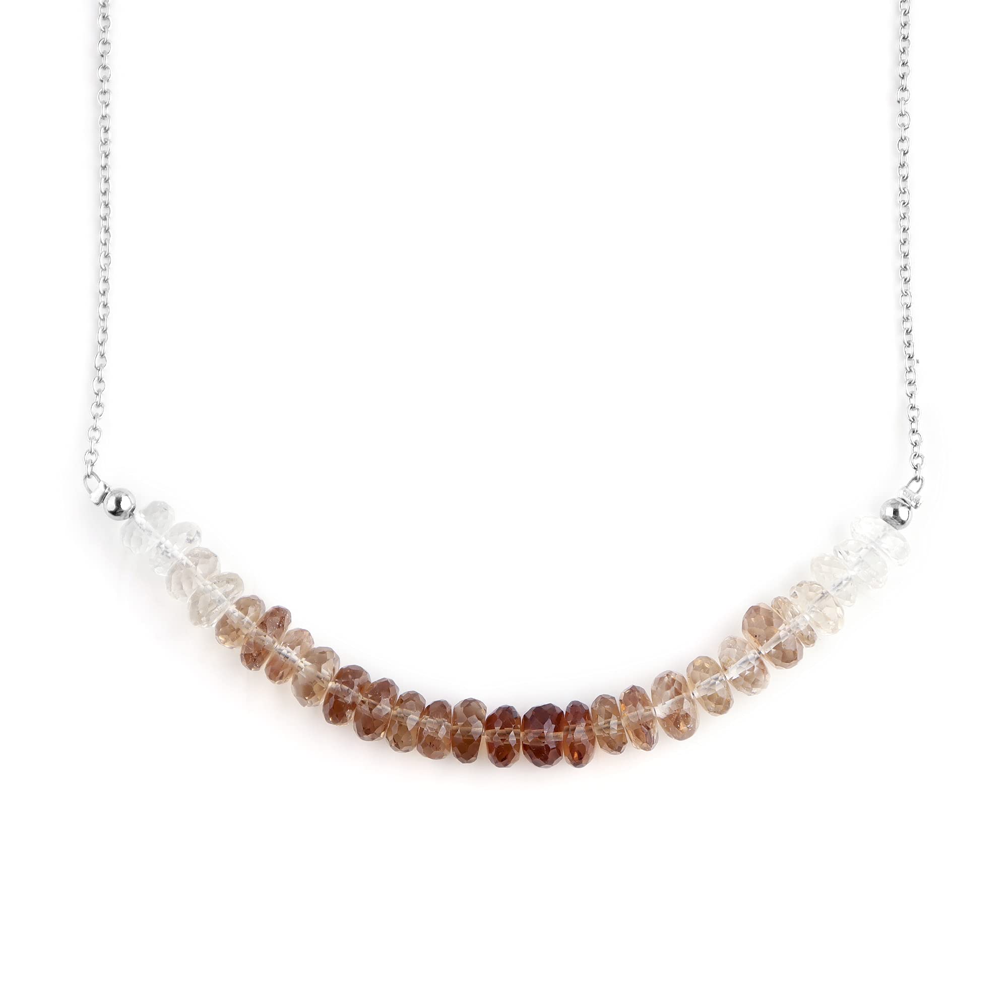 QNAVICQNAVIC Natural Shaded Imperial Topaz Crystal Beaded Handmade Dainty Necklace For Women, Chakra Healing Stones, Birthstone Jewelry, 925 Sterling Silver 18" Birthday Gifts