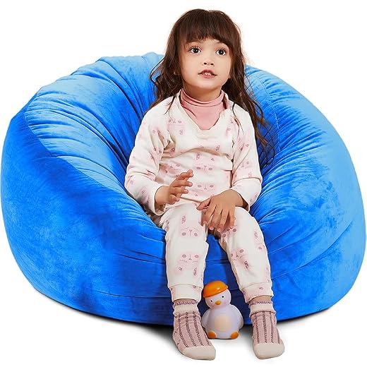 Stuffed Animal Storage Bean Bag Chair Cover(No filler included) Stuffable Bean Bag - Stuffed Animal Bean Bag Storage for Kids & Teans Super Soft and Comfortable Bean Bag Stuffed Animal Storage Extra Large - Round Blue