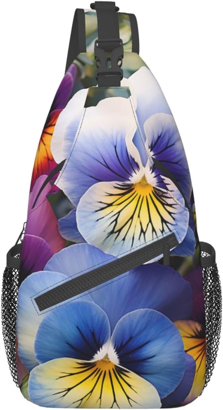 Pansy Perfection Crossbody Sling Backpack Sling Bag for Women Hiking Daypack Chest Bag Shoulder Bag