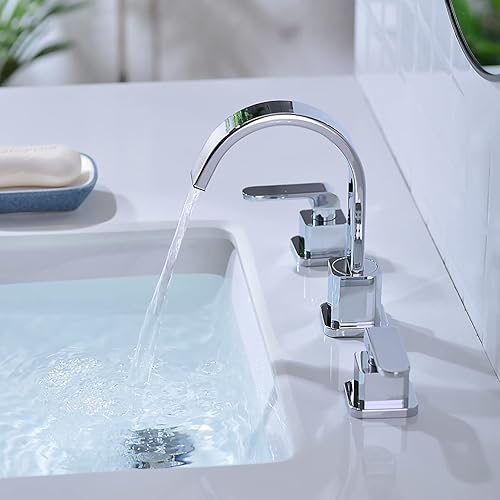 Miniatura 3 de DIKUROOMS Grifo de lavabo de baño de latón extendido de 2 manijas de 8 pulgadas con líneas de suministro de agua cUPC, boquilla giratoria de