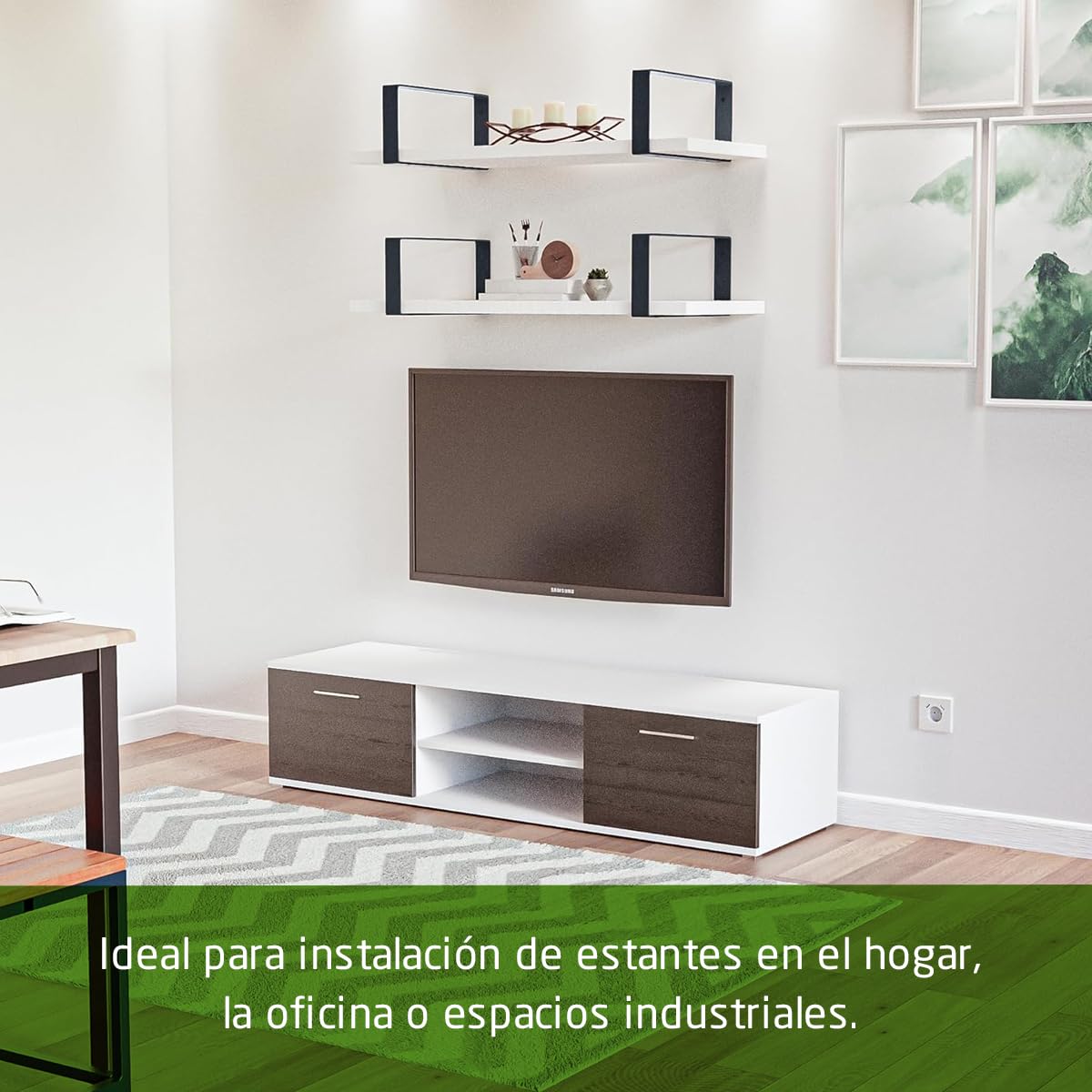 Amig - Pack de 4 Soportes Rectangulares para estantes Industriales - 126 x 261 x 30 mm - Acero Negro Mate - Soporte Estantería Pared - Diseño Funcional y Resistente - Ideal para Estanterías de Pared